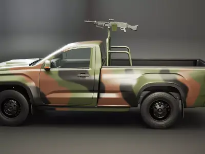Generic Military Tactical Pickup with Machine Gun Low-poly 3D model