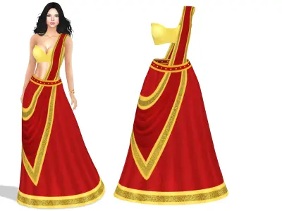 Floor Length Saree Dress Low-poly 3D model