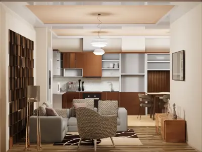 Kitchen and living room 3D model purchase