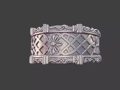 Japanese Geometric Trellis Ring Silver Jewelry 3D Model 3D print model