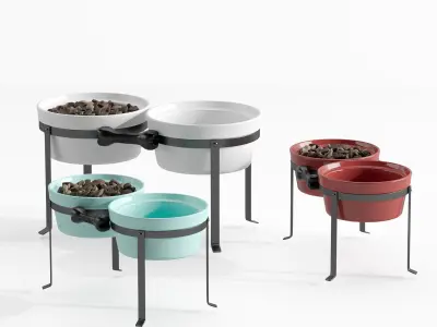 Dog feeding bowls and stand 3D model