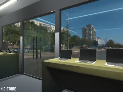 Electronic store - pavilion Low-poly 3D model