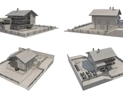 4 Chalet Houses Set 1 3D model