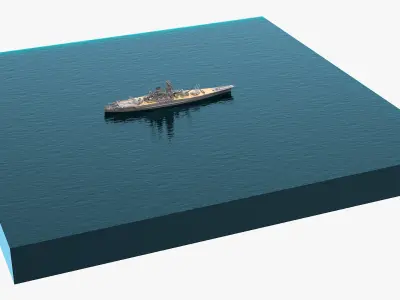  Japanese Battleship Yamato with Raised Guns on Water 