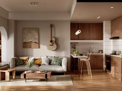 Log style Japanese living room dining room 3D model