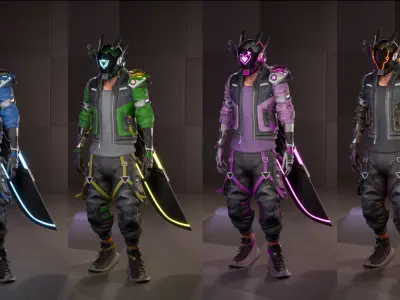 Fantasy Cyberpunk Swordsman BlendFile Low-poly 3D model