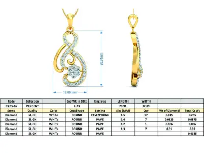 Yellow gold diamond pendent-P3 PS-16 3D print model