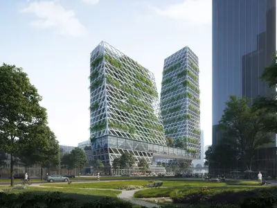 Waterfront Eco Business District with Green Office Towers 3D model