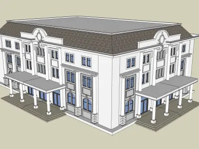Library building with balconies and porches 3D model