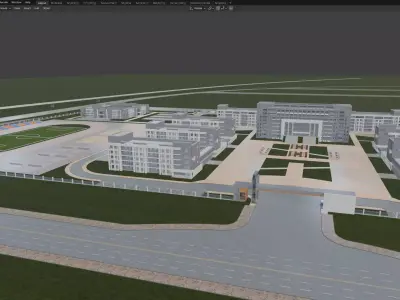 Modern School Campus with Stadium 3D model