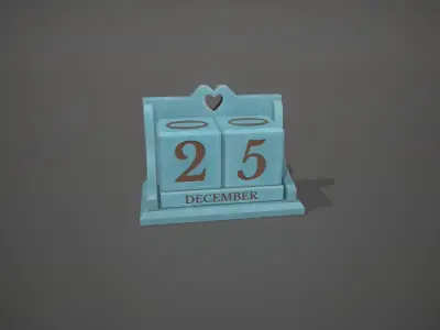 Light Blue Perpetual Wooden Block Calendar Low-poly 3D model