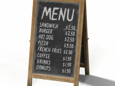 Menu board PBR Low-poly Game-Ready Low-poly 3D model