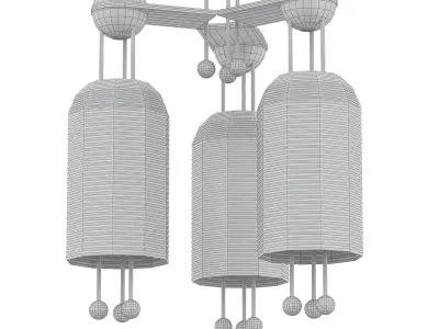 LANTERN three - light chandelier in brass 3D model