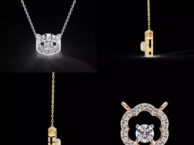 Elegant Floral Halo Diamond Pendant CAD Design 3DM STL 3D print model