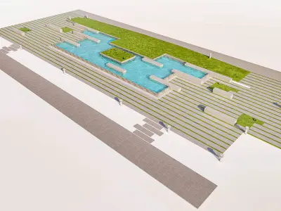 Contemporary Hardscape Park and Water Feature Low-poly 3D model