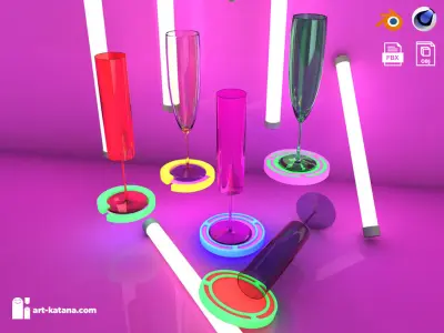 Champagne flute Glass set party drinks Realistic glassware 3D model