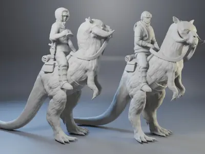 Han Solo and Luke Skywalker on Tauntaun 3D print model