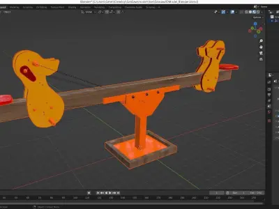 Playground Wooden Seesaw Teeter Totter - 03 Low-poly 3D model