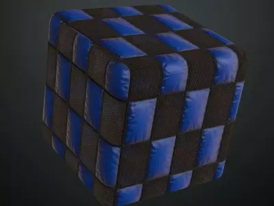 Blue and Black Checkered Padded Sci-fi Wall PBR Seamless Texture