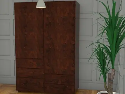 walnut wardrobe h200 w135 d60 cm Low-poly 3D model