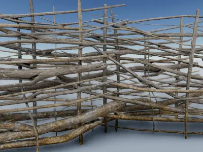 Fence Low Poly PBR sculpture made of branches and sticks Low-poly 3D model
