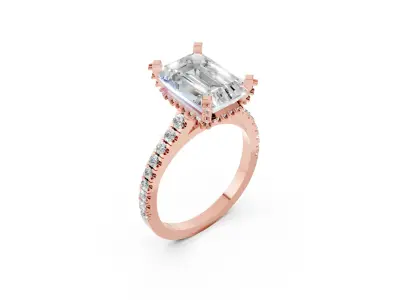 Rectangular Blue Diamond Engagement Ring CAD Model 3D print model