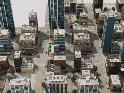 Modern City Buildings Pack Skyscrapers Low Rise Construction Low-poly 3D model