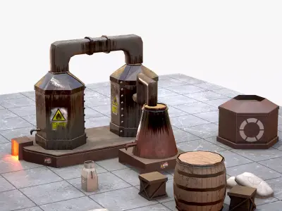 Factory Model with PBR texture Low-poly 3D model