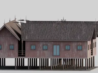 Traditional Houses Rumah Betang Low-poly 3D model
