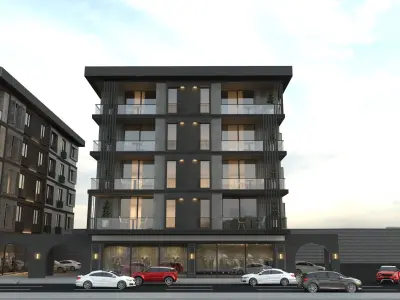 BUILDING apartment with parking lot 3D model