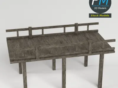 Wooden pier with railing 3D model