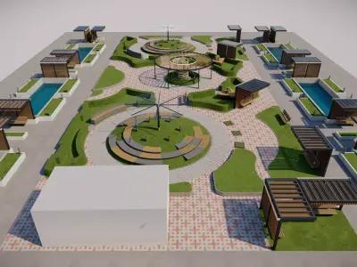 Modern Courtyard Landscape  Full 3D Package SketchUp Lumion 3D model