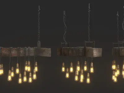 Edison Bulb Lamp Loft Chandelier set 01  3D model