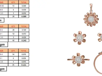 Light Minimalist Diamond Ring Earrings Pendant Set 3D print model