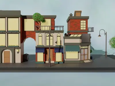 Cartoon city house 2 3D model Low-poly 3D model