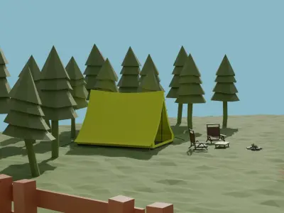 island with bridge and pond 3D model