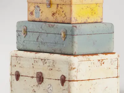 Vintage Metal Boxes Low-poly 3D model
