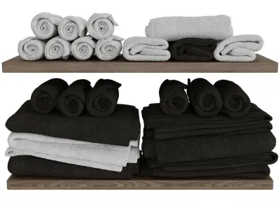 Towel set 2 wooden shelf with towels 3D model