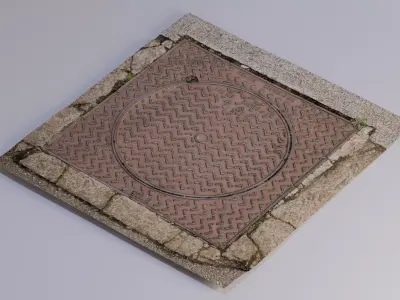 Squared manhole -03- High-poly and Low-poly 3D model
