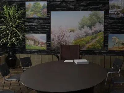Office conference room with paintings on wall Low-poly 3D model