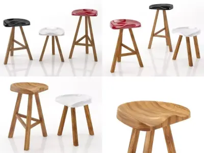 Heidi different wooden stools 3D model