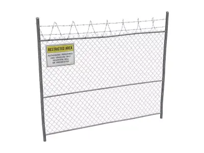 Damaged Metal Fence With Danger Sign Low-poly 3D model