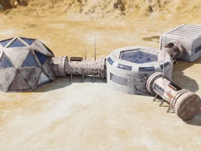 Martian base Low-poly 3D model