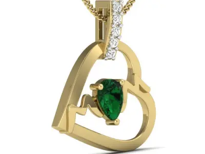 Women heart Pear Stone Pendant 3dm render detail 3D print model