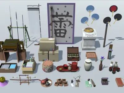 Japanese Furniture Set Low-poly 3D model