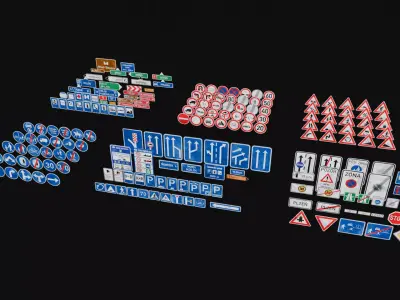 Complete Czech road signs collection - 203 signs 3D Model Pack