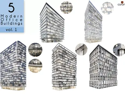 Vol 1 Modern Office Buildings collection - 5 buildings 3D Model Pack