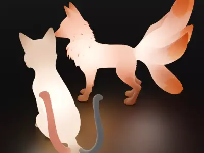 Indirect Lighting Between the Cat-Yokai and the Nine-Tailed Fox 3D model
