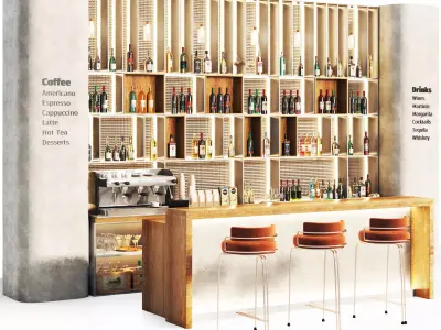 Cafe 14 Bar Restaurant foodcourt Low-poly 3D model