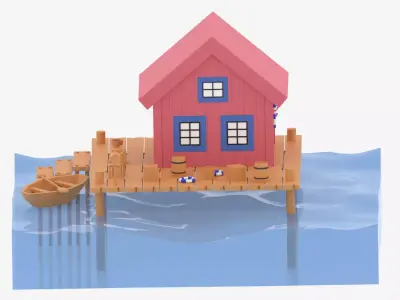 Cartoon Stilt Sea House 3D model